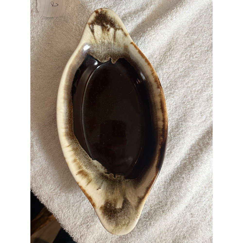 VTG Pfaltzgraff USA Brown Drip  10" x 5" Oval Serving Dish Stoneware #265